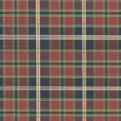 Textielontwerp met tartanstructuur waarin vensters ontstaan door kruisende banen en zachte contrasten.