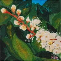 Verstild schilderij met laurierblad door Hildo Nijk