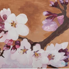 Sakura, ingetogen schilderij met vallende bloesem door Hildo Nijk Hildo Nijk